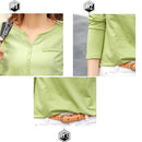 TuangBiang 2022 Spring Female Slub Cotton V-neck Long Sleeve T-Shirt Women Gem Buttons Navy Blue Tops Fashion Stitching T Shirt