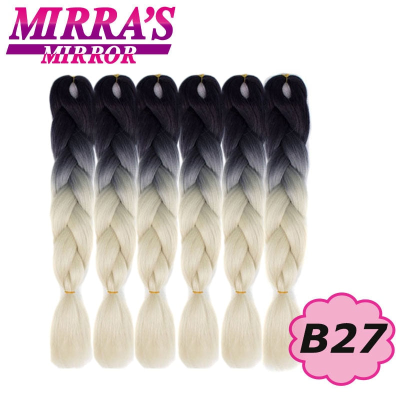 24inch Jumbo Braids Synthetic Hair For Box Braid Ombre Braiding Hair Extensions Three Tone Black Brown Blue Pink Mirra’s Mirror