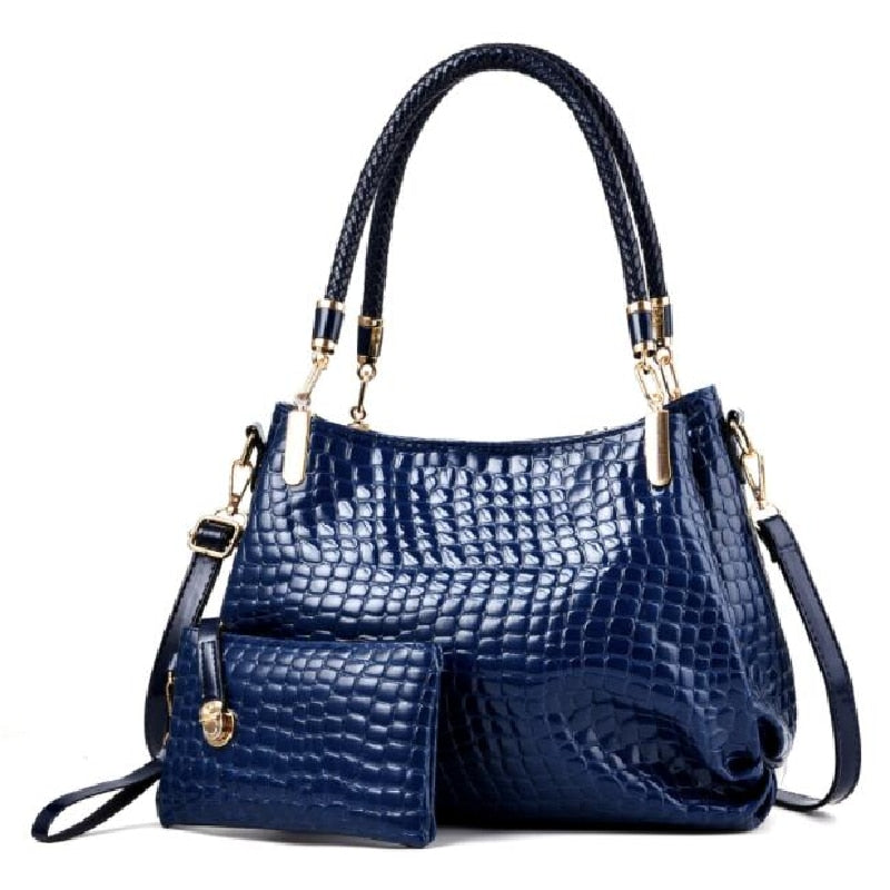 2Pcs Women luxury Handbag Zip Shoulder Bags For Women 2022 Soft Crocodile Pattern Leather Portable Shopping Totes bolso mujer