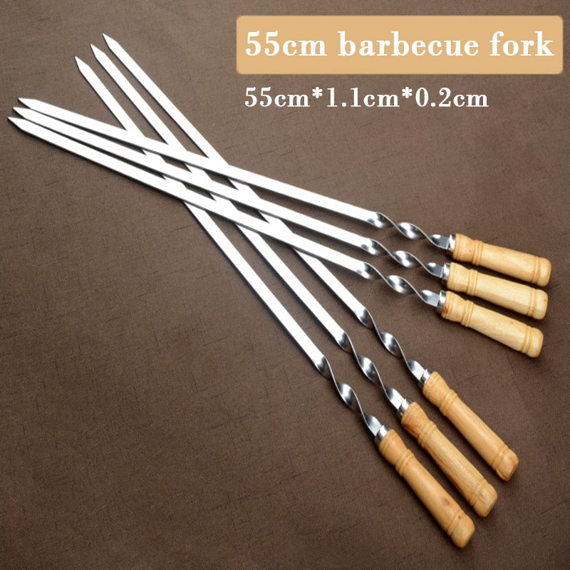 Pinchos para barbacoa de 55cm y 21,5 ", mango largo, shish kebab, parrilla para barbacoa, tenedor de madera para barbacoa, acero inoxidable, aguja para parrilla al aire libre, 6-12 uds.