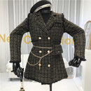 2020 New Gold thread Plaid Suit Coat Women Notched Double breasted Feather Tassel Trim Slim Tweed Jacket With Free Belt bag