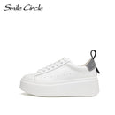 Smile Circle Weiße Turnschuhe Damen Flache Plateauschuhe Runde Zehe Lässige Schuhe mit dickem Boden Damen Low-Top Chunky Sneakers