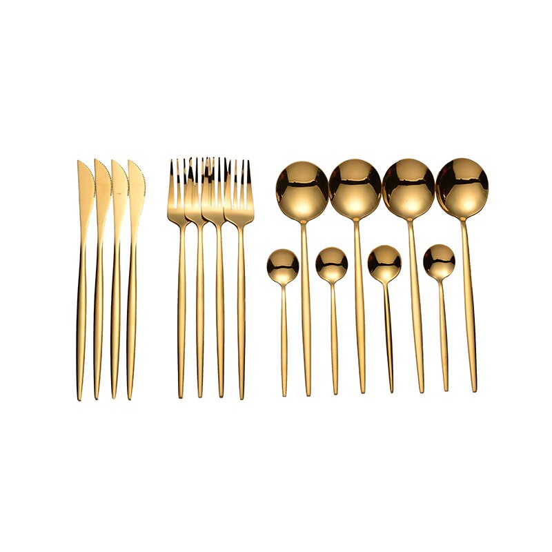 Spklifey Gold Cutlery Stainless Steel Cutlery Spoon Set 16 Pcs Dinner Sets Golden Kitchen Forks Knives Spoons Dinnerware Set New