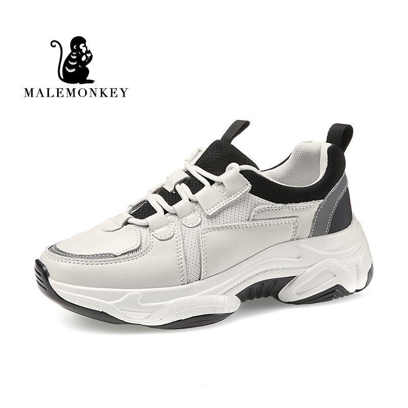 Fashion Sport Casual Sneakers Women 2021 Spring Autumn Leather Breathable Comfortable Sneaker Platform Shoes Women Black