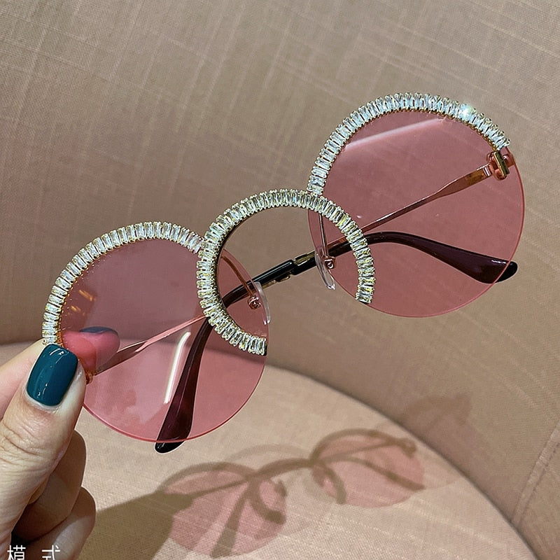 Zircon oversized sunglasses 2020 luxury Round sun glasses women Clear lens Eyeglasses Shades For Women  oculos feminino