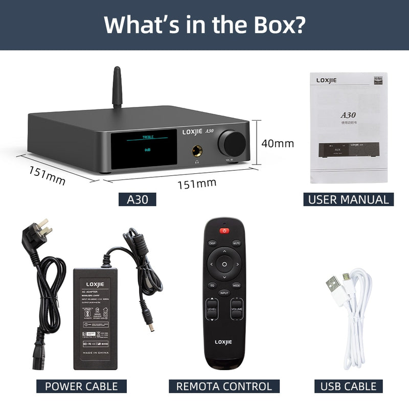 Amplificador de potencia de Audio estéreo de escritorio LOXJIE A30 y amplificador de auriculares compatible con APTX Bluetooth 5,0 ESS DAC Chip con Control remoto