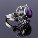 925 Silver Ring Oval 8 * 10MM Natural Moonstone and Natural Purple Dragon Crystal Vintage Wreath Engagement Wedding Party Gift