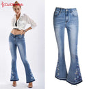 Embroidery Stretching Flare Jeans Women Elasticity Bell-Bottoms Jeans For Girls Light Blue Trousers women Jeans Large Size