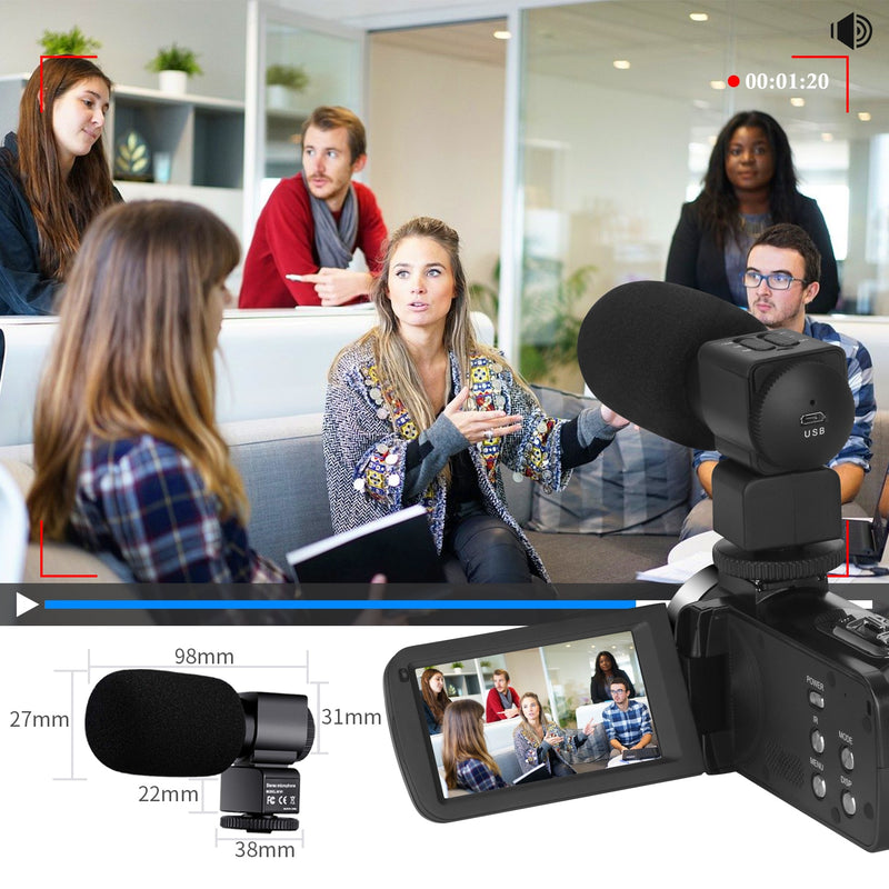 Digitale Videokamera mit Mikrofon Professioneller 4K-Camcorder für Live-Stream-WiFi-Vloger-Youtube-Nachtsicht-48MP-Fotografie
