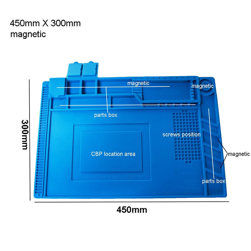 S-160 Silicone Pad Desk Platform 45x30cm for Soldering Station Iron Phone PC  Repair Mat Magnetic Heat Insulation No Lead