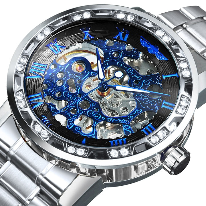 Winner Transparent Diamond Mechanical Watch Skeleton Wrist Watch for Men Top Brand Luxury Watches Unisex Size Clock reloj hombre