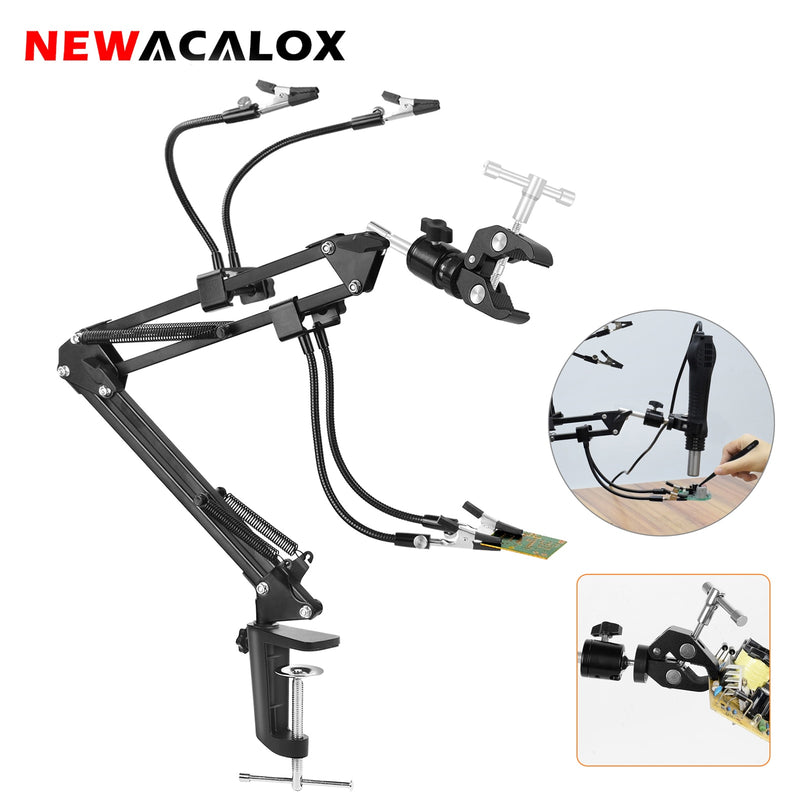 NEWACALOX, placa base PCB giratoria de 360 ​​°, soporte para secador de pelo, tercera mano de ayuda para soldar, soporte para pistola de calor, herramienta de soldadura