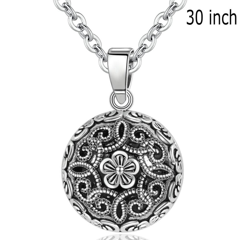 Eudora Harmony Pregnancy Ball Necklace Pregnancy Bola Ball Pendant with Flower of Life Luxury Vintage Jewelry for Pregnant Woman