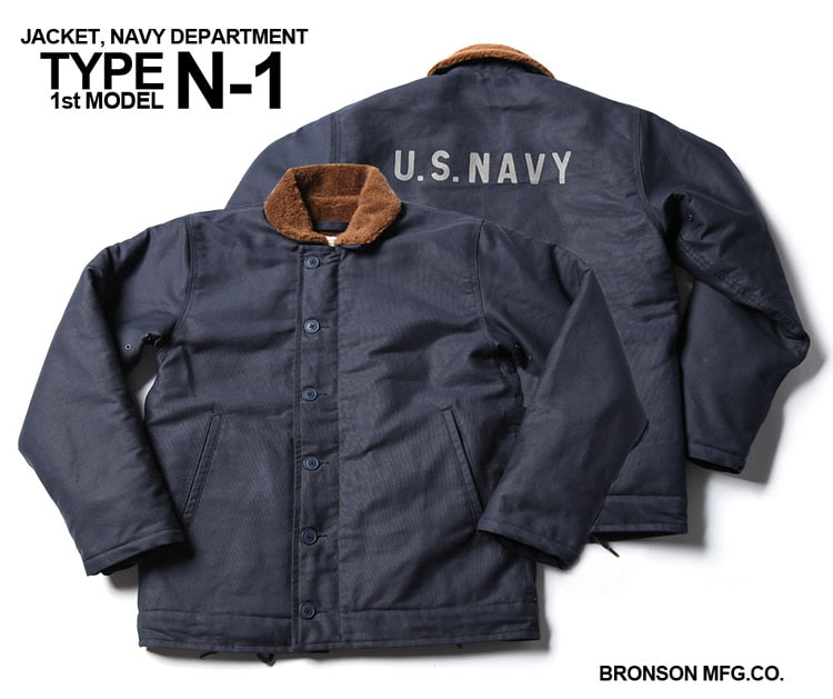 Vintage Bronson USN N-1 Deck Jacke WW2 Militäruniform Motorrad Herren Mantel 3 Farben