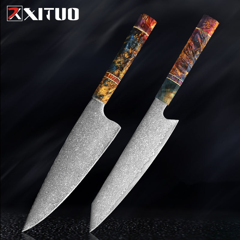 XITUO Chef's Nakiri Knife 67 Schichten japanischer Damaskus-Stahl Damaskus-Kochmesser 8 Zoll Damaskus-Küchenmesser Solidified Wood HD