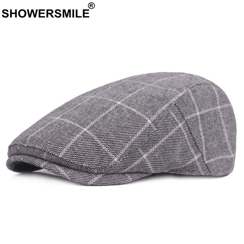 SHOWERSMILE, boinas azules para hombre, gorra plana de algodón ajustable a cuadros para hombre, sombrero de pico de pato transpirable clásico de Inglaterra para verano y otoño, nuevo