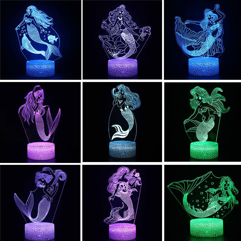 Beautiful Disney Mermaid Princes Ariel Cartoon LED Night Light Children Kids LED Nightlamp Girls Gifts 3d Decorative Table Lamp