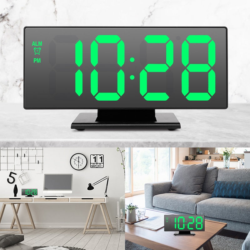 Reloj despertador Digital LED, relojes electrónicos con espejo, pantalla LCD grande multifunción, reloj de mesa Digital con calendario de temperatura