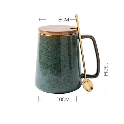 600ml Retro Ceramic Mug With Spoon With Lid Coffee Creative Office Office Tea Drink Drinkware Couples Gift