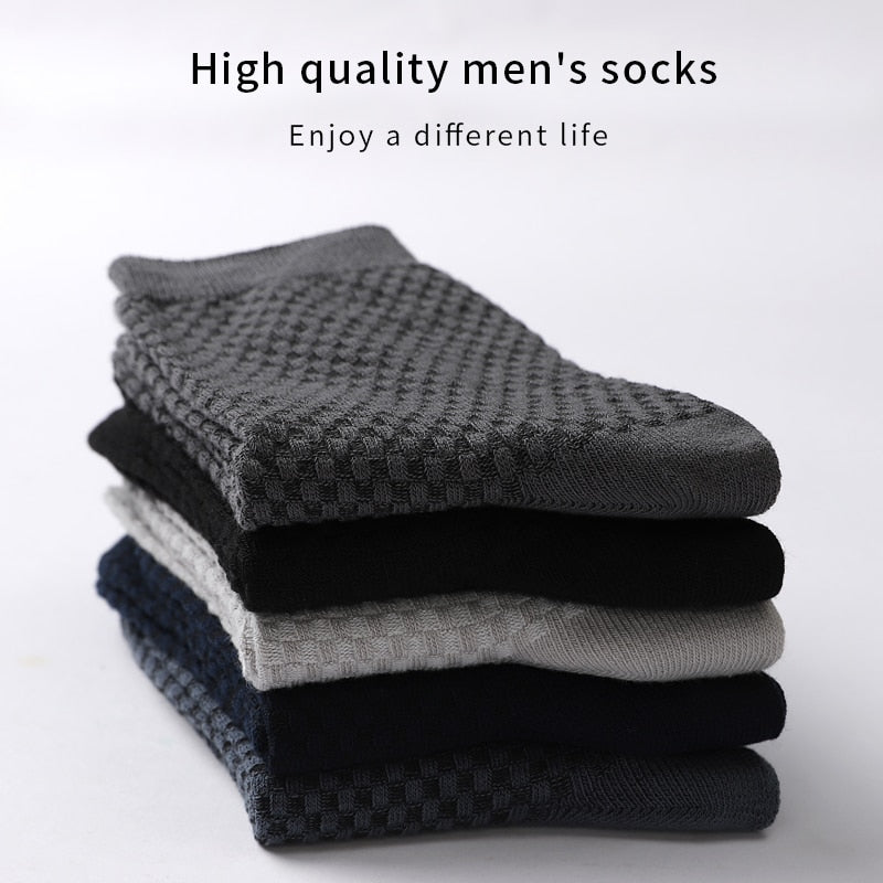 Hohe Qualität 10 Paar / Los Herren Bambusfaser Socken Lange Kompressionssocken Herren Schwarz Business Casual Männliche Socke Große Größe 38-45