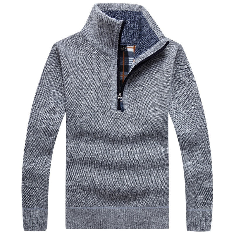 Pullover Herren Dicker Warmer Strickpullover Männer Pullover Solide Mode Rollkragenpullover Halber Reißverschluss Warmer Fleece Wintermantel Lässig