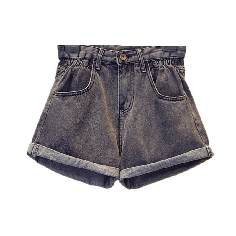 Kleidung S-5XL Damen-Denim-Shorts 2021 High-Waist-Shorts Damen adies Modekleidung elastische Taille mit weitem Bein kurze Jeans