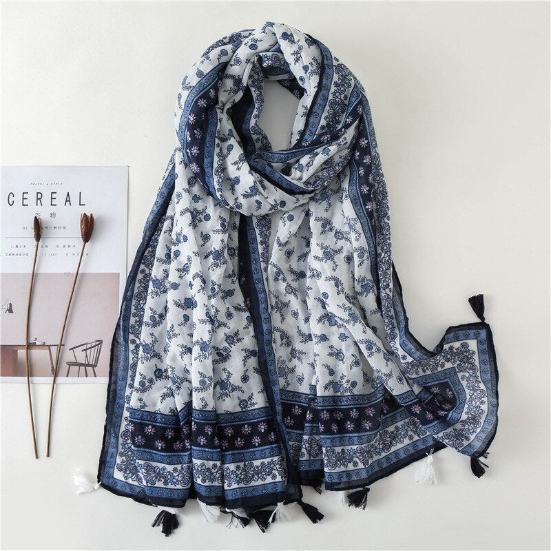 2020 fashion spring summer geometry printing cotton scarf with tassel fashion wraps shawls sunscreen beach hijabs wholesale