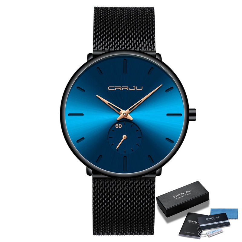 CRRJU Fashion Blue Men Watch Top Luxury Brand Minimalist Ultra-thin Quartz Watch Casual Waterproof Clock Relogio Masculino