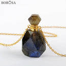 Faceted Natural Labradotite Perfume Bottle Pendant Connector Gold Plating Gems Stones Essential Oil Necklace for Women PB001-8