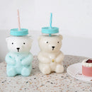 550ml Cute Cartoon Bear Sippy Cup Creative Heat Resistant Glass Water Bottle With Straw Juice Milk Kids Clear Drinking Bottles