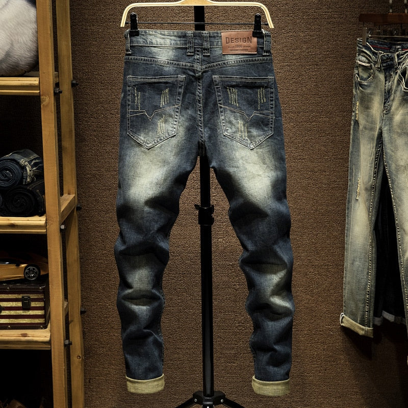 Jeans Herren Jeanshose Slim Fit Retro Stretch 2021 Frühlings- und Herbsthose für Herren Streetwear Moto Biker Jeans Hohe Qualität