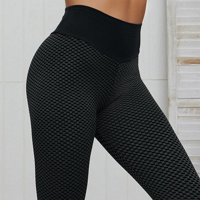 INITIALDREAM Waben-Fitness-Leggings für Damen, hohe Taille, Booty, passende Push-Up-Hose, nahtlose Workout-Gymnastik, knöchellange Leggings