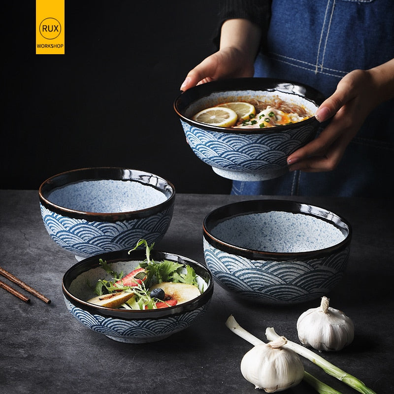 RUX WORKSHOP Cuenco de arroz de cerámica japonesa Cuenco de ramen Ensalada Tazón de sopa de fideos Restaurante Vajilla de cocina Utensilios de cocina Pasta