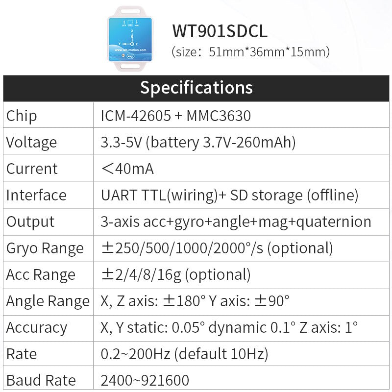 BWT61CL Hochpräziser Bluetooth-Beschleunigungsmesser + Gyroskop + Winkel (XYZ, 100 Hz), 6-Achsen-MPU6050-AHRS-Neigungsmesser, Unterstützung für PC/Android