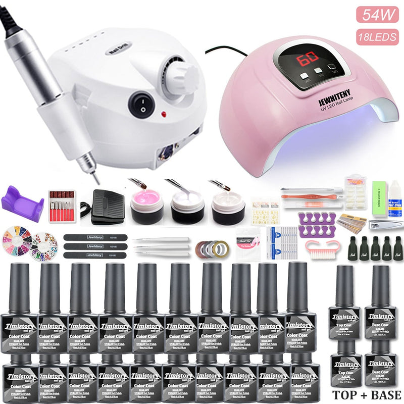 Juego de manicura con lámpara de uñas Led UV 120 W/54 W juego de uñas 30/20 colores Kit de esmalte de uñas de Gel juegos de herramientas con taladro de uñas