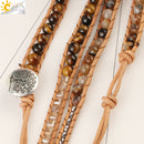 CSJA Boho Leather Wrap Bracelet Natural Stone Bracelets for Women Tiger Eye Bead Multilayer Wickelarmband S475