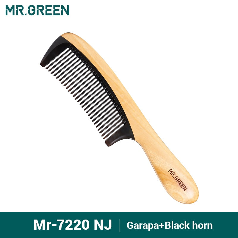 MR.GREEN Comb Natural Wood With Horn Splicing Structure Fine Tooth Hair Comb Anti-Static Head acupuncture point massage Gift