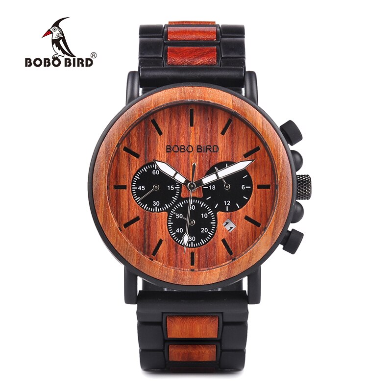 BOBO BIRD Men Wooden Watch Top Brand Luxury Wristwatch Auto Date Display  Chronograph Cutom Logo relogio masculino