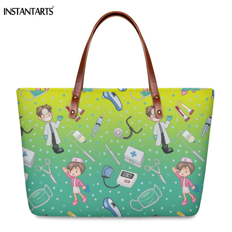 INSTANTARTS Cartoon Nurse Print Women Casual Work Handbags Large Capacity Tote Hospital Paramedical Fashion Travel Shoulder Bag