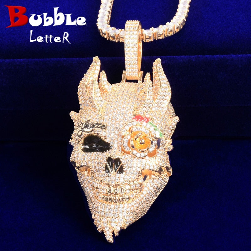 Skull Men's Pendant Cubic Zircon Gold Color Plated Hip Hop Necklace Rock Jewelry