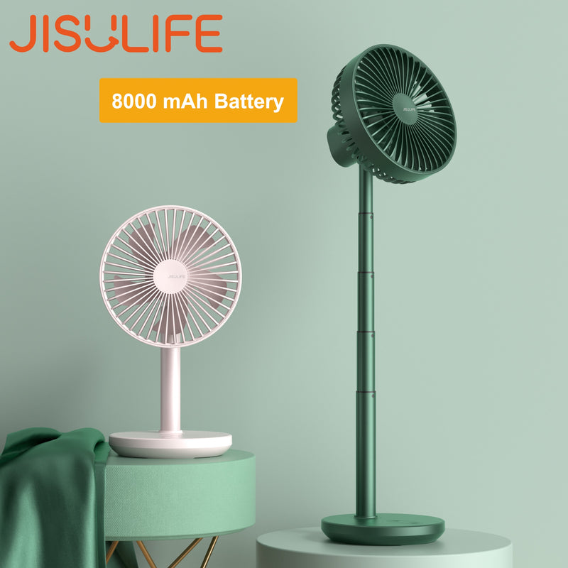 JISULIFE Desk Fan Ventilador Portatil Telescopic Folding Fan for Home Office 8000mAh USB Silent Rechargeable Floor Fan