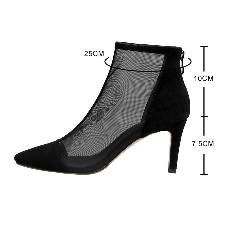 Botas de malla sexis para mujer, zapatos de tacón alto con punta en pico, zapatos de mujer, zapatos de tacón fino, sandalias de boda para fiesta para mujer, botines geniales para mujer