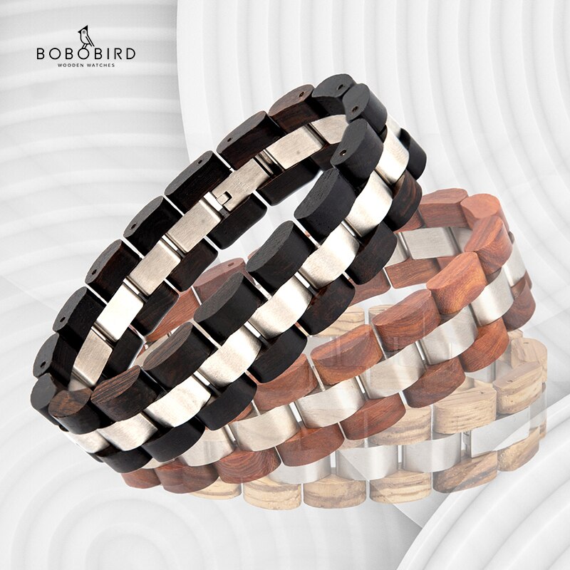 Bobo Bird, pulsera de madera para hombres, joyería para mujeres, pulsera de acero inoxidable 2020, pulseras hechas a mano para parejas, regalo para amantes de los hombres