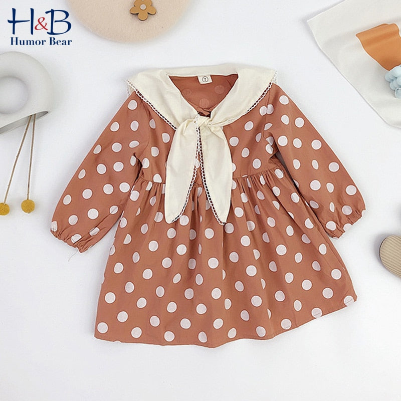 Humor Bär Kinder Kleidung Mädchen Kleid britischen Stil Kleinkind Herbst Langarm Revers Knöpfe Baby Kinder Party Mädchen Kleid