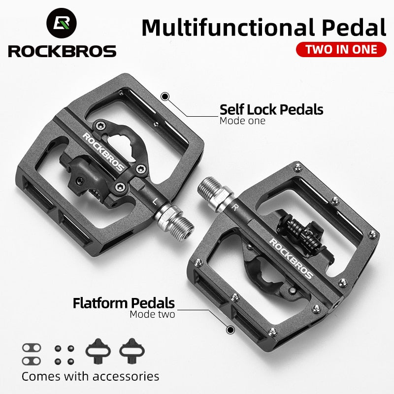 ROCKBROS Bicycle Pedal Non-Slip MTB Bike Pedals Aluminum Alloy Flat Platform Applicable SPD Waterproof Cycling Accessories
