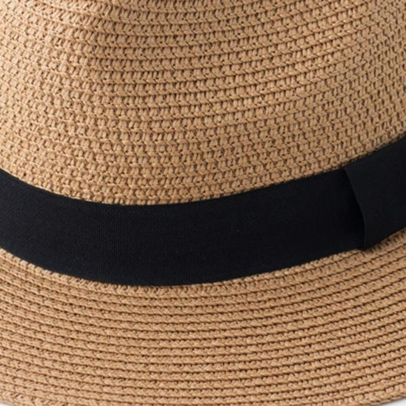 New Summer unisex Ribbon sun hat casual vacation Panama Topper hat straw hat women Beach jazz men hats Foldable Chapeau