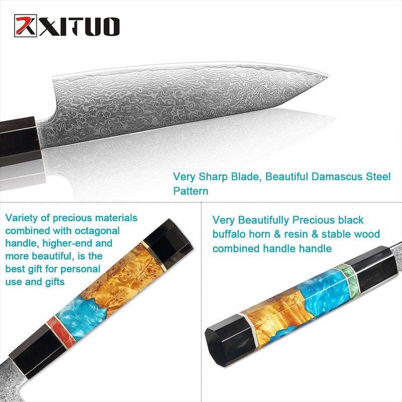 XITUO Paring Fruit Knife Damascus Steel Vegetable Peeling Knife Slicer Meat Fish Knives Japanese knife octagonal handle Cooking