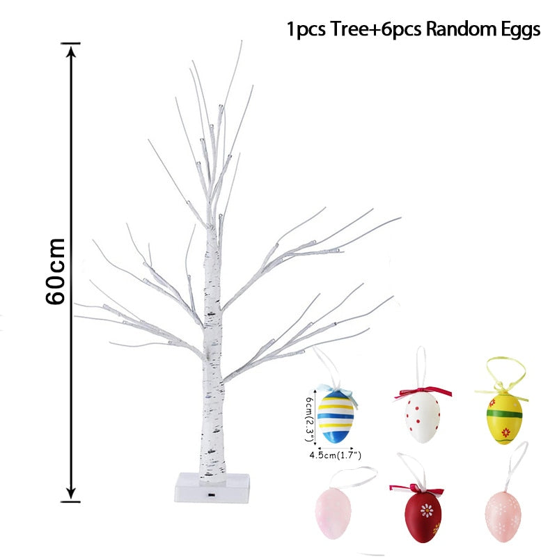 60cm Easter Decor LED Birch Tree Light Easter Eggs Hanging Ornament Tree Easter Party Supplies Easter Decorations for Home Table