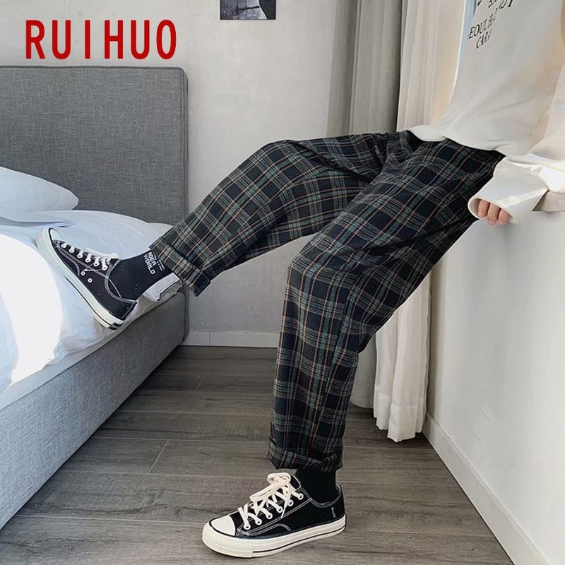 RUIHUO Karierte Haremshose Herrenhose Jogger Freizeithose Herren Jogginghose Knöchellang Hip Hop Streetwear Baumwolle M-3XL 2022