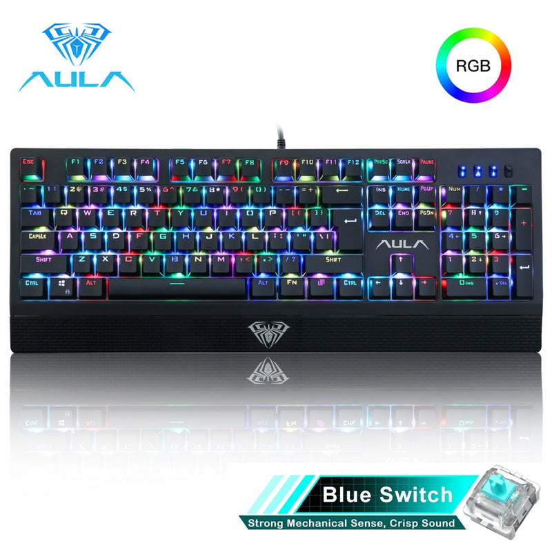 AULA RGB Gaming Mechanical Keyboard Blue Black Switch Wired Backlit Keyboard 104 Keys Anti-ghosting for Laptop Desktop PC Gamer